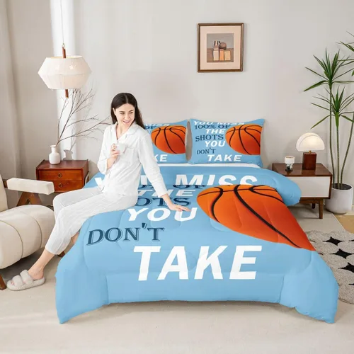 Miniatura 2 de Juego de edredón de baloncesto, juego de ropa de cama con citas inspiradoras para niños y niñas, relleno de edredón de pelota deportiva, edredón