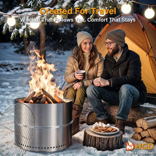 Miniatura 7 de HGD Chimenea sin humo de 20 pulgadas con parrilla, hoguera portátil de leña para acampar y patio trasero, chimenea de acero inoxidable al aire libre