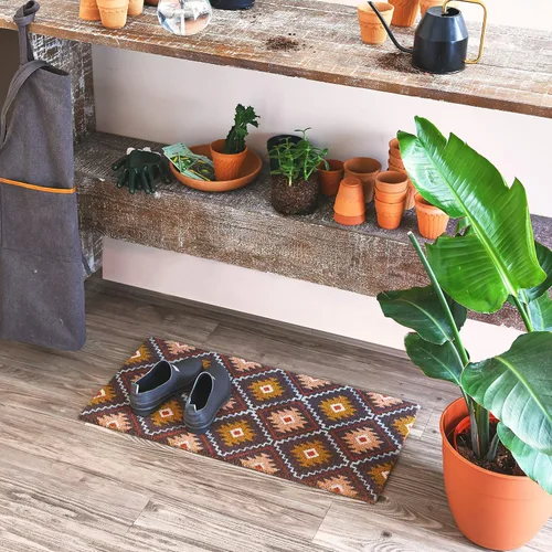Miniatura 4 de Main + Mesa Felpudo de fibra de coco natural con estampado geométrico de nómadas, multicolor
