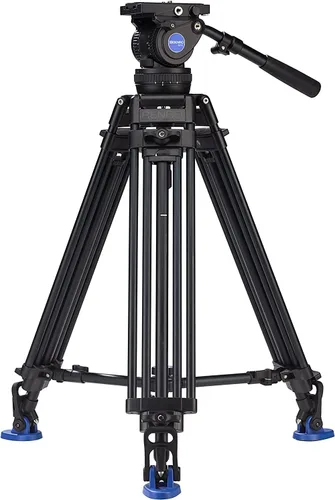 Benro BV10 Kit de trípode de aluminio de doble pierna con cabezal fluido de video profesional - nivelación de cuenco de 3.937 in, placa de cámara