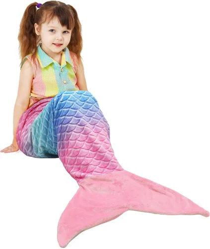 Manta de cola de sirena para niños de Catalonia, manta súper suave de franela para dormir, manta acogedora para niñas, diseño de arco iris, regalo
