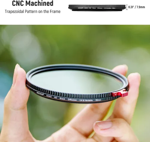 Miniatura 8 de NEEWER - Filtro ND variable 2 en 1 de 2.165 in + difusión negra 1/4 para efecto cinematográfico de niebla, filtro de efecto ND2-32 de densidad