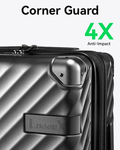 Miniatura 4 de LUGGEX Equipaje de mano 22 x 14 x 9 aprobado por aerolíneas - Maleta rígida expandible 100% policarbonato con ruedas giratorias, negro-pistola, Todo