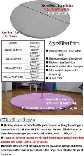 Miniatura 4 de Tapete de choque de poste – 3.9 ft/4.9 ft/5.2 ft/6.6 ft redondo plegable esterilla de baile de poste, esterillas portátiles de yoga para ejercicios