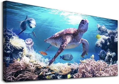 Miniatura 8 de Lapremoly Decoración de pared para sala de estar, arte de pared grande para dormitorio, olas azules del mar, ilustraciones de pared, oficina