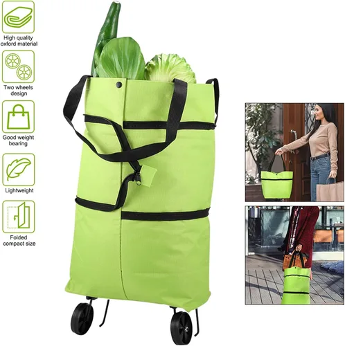Miniatura 3 de Carrito de compras plegable 2 en 1 2023, bolsa de compras plegable portátil con ruedas, bolsa de compras ligera impermeable con ruedas, bolsa de Azul