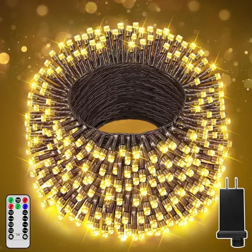 Miniatura 8 de 300 luces LED de Navidad de 98 pies para exteriores, luces multicolor para árbol de Navidad enchufables, 8 modos de luz parpadeante para dormitorio