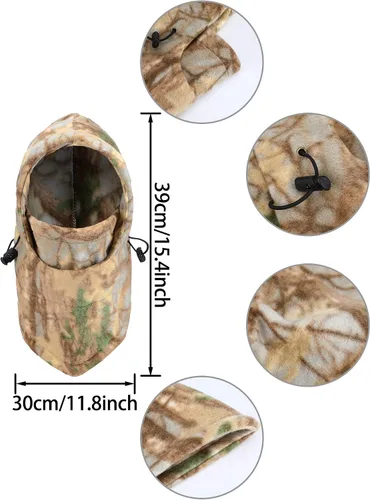 Miniatura 9 de Pasamontañas de camuflaje de caza, 3 piezas, capucha de sherpa, resistente al viento, para clima frío, deportes al aire libre de invierno
