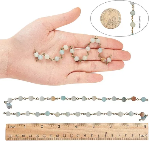 Miniatura 4 de LiQunSweet 16.4 Feet (5 Meters) Handmade Vintage Natural Gemstone Amazonite Stone 6mm Ball Beads Rosary Chains for Jewelry Making