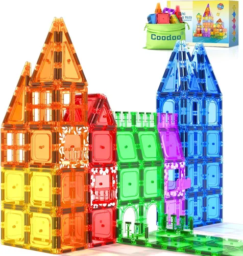 Coodoo 60 PIEZAS Bloques Magnéticos de Construcción para Niños Juguetes STEM Bloques Magnéticos Juguetes Sensoriales Juegos para Niños Imán Juego de