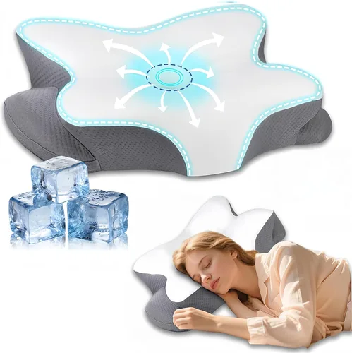 Miniatura 9 de Almohada cervical de espuma viscoelástica, almohada refrescante para dormir, almohadas ergonómicas de espuma viscoelástica para apoyo del cuello