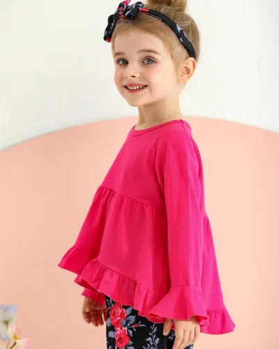 Miniatura 175 de Kucnuzki Conjunto de ropa para bebé niña pequeña, camisa de manga con volantes, pantalón floral, ropa de otoño e invierno para niña
