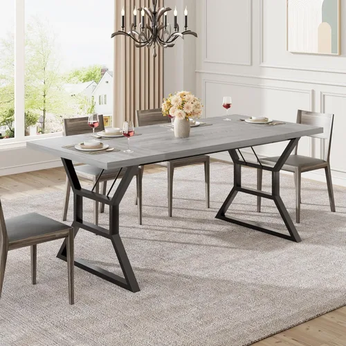 Miniatura 7 de GarveeHome Mesa de comedor grande de 70.9 pulgadas para 6, mesa de cocina rectangular con patas de metal resistentes, mesa de comedor de madera