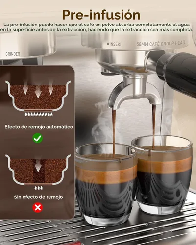 Miniatura 4 de COWSAR Máquina de café expreso de 20 barras con molinillo y espumador de leche, máquinas de café Expresso de 2.283 in, cafetera comercial de acero
