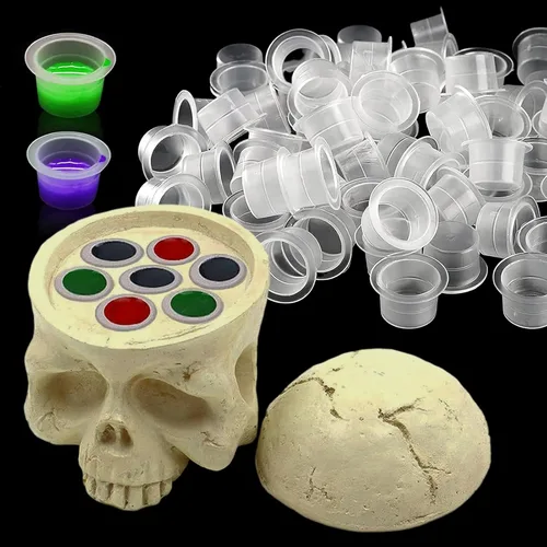 Miniatura 9 de Kit de tapas y soportes de tinta de tatuaje, 300 vasos de tinta desechables (S/M/L) + 2 soportes negros, diseño apilable para tatuadores