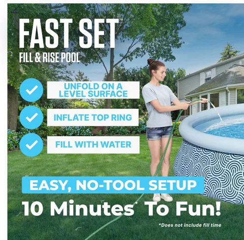Miniatura 4 de Bestway Fast Set - Juego de piscina inflable redonda, 13 pies x 33 pulgadas, estampado de ratán, piscina circular sobre el suelo, incluye bomba