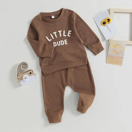 Miniatura 2 de Ropa para bebé niño pequeño, sudadera de manga larga con cuello redondo, pantalones casuales, 2 piezas, traje de otoño e invierno