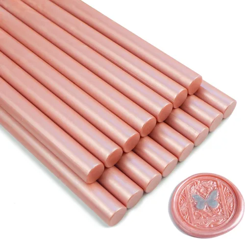 Barra de sellado de cera, 15 piezas de pistola de pegamento para invitaciones de boda, tarjetas, sobres, oro rosa, material de cera flexible