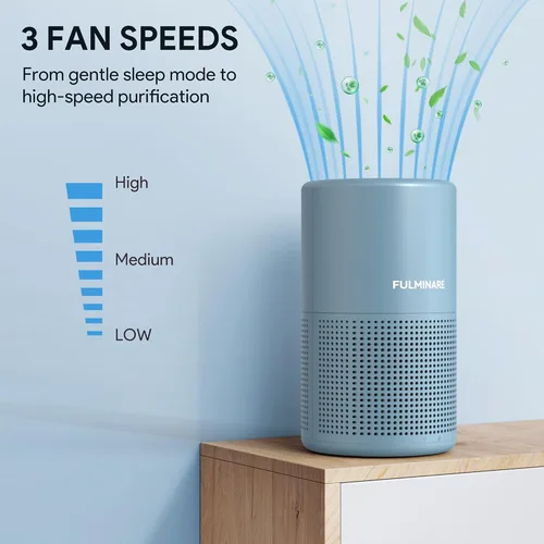 Miniatura 5 de FULMINARE Purificadores de aire para el hogar dormitorio H13 HEPA purificador de aire, 3 velocidades, temporizador, 24 dB, pequeño mini purificador