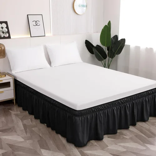 Miniatura 7 de Toodou - Falda de cama con volantes envolventes de tamaño completo con cinturón elástico, falda de cama rosa de 16 pulgadas de caída, fácil