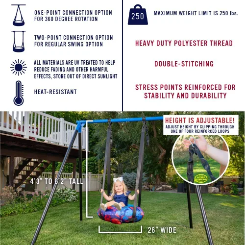 Miniatura 3 de Columpio de aire redondo duradero de 26 pulgadas para niños pequeños y niños, ideal para patio trasero, sala de juegos interior, juego o casa