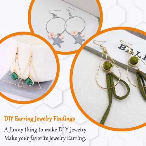 Miniatura 3 de Juego de 96 aretes de aro con cuentas para hacer joyas, aretes triangulares, lágrimas, redondos, con 200 ganchos para aretes, aros y alambres