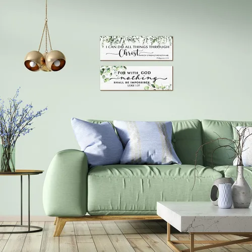 Miniatura 3 de Yalikop 2 piezas de arte inspirador de pared verde salvia, citas motivacionales positivas, letrero de madera de las Escrituras cristianas