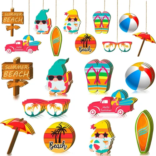 Miniatura 13 de Chunful 30 adornos de árbol de verano para Navidad en julio, decoración colgante de madera para playa, rebanadas de madera, adornos de árbol