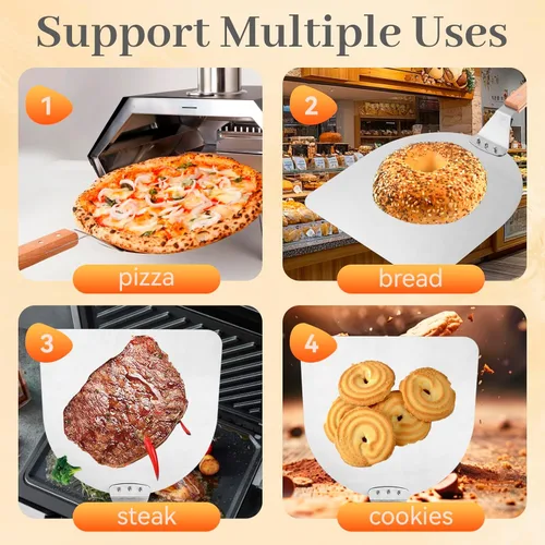 Miniatura 7 de Pala cuadrada de pizza de 12 pulgadas, espátula de pizza de acero inoxidable con mango largo ergonómico de madera para hornear al horno de pizza