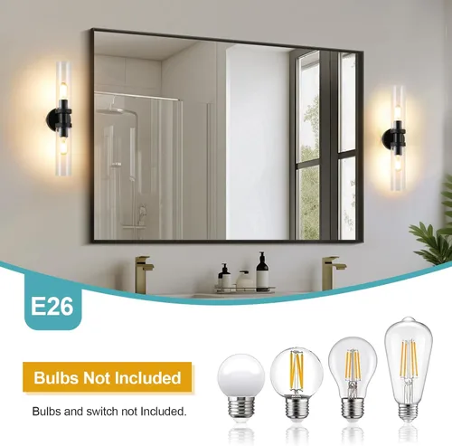 Miniatura 3 de Lámpara de Tocador de 2 Luces Espejo Lateral Accesorios de Baño Estilo Granja Negro, E26 Lámparas de Pared para Dormitorio, Iluminación Industrial