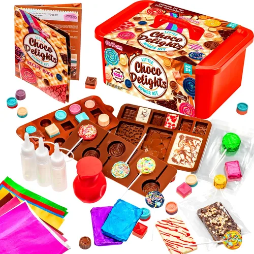 GirlZone Little Choco Delights - Kit para hacer chocolate para niños con moldes de barra de caramelo, palitos y envoltorios, actividad creativa