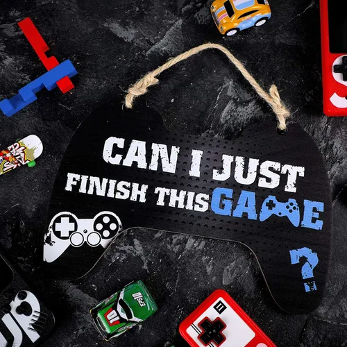 Miniatura 5 de Jetec Cartel de juego para dormitorio, controlador de madera, placa colgante de gamer, cita de juegos, letrero de puerta colgante para niños