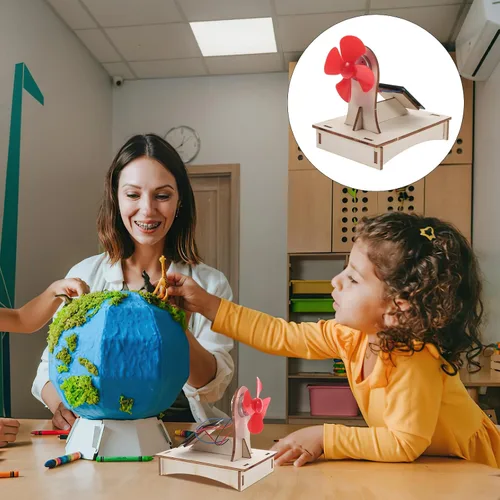 Miniatura 7 de Ventilador de casa 3 juegos de ventilador para el hogar, ventilador de madera de madera, modelo solar solar de ciencia educativa edificio ensamblar