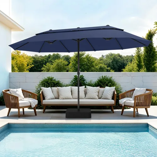 Miniatura 8 de Sombrilla PHI VILLA para terraza, extra grande, de doble sombrilla, de 450cm (base incluida), sombrilla doble para exterior, Marino Azul marino