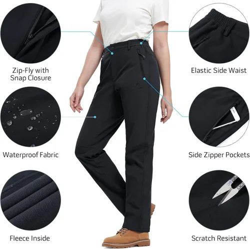 Miniatura 6 de GOLDEN CAMEL Pantalones de senderismo Softshell para mujer, impermeables, resistentes al viento, pantalones de esquí de invierno con forro polar