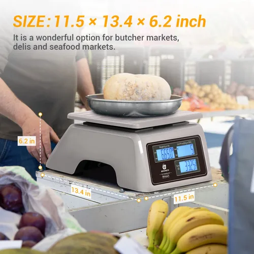 Miniatura 7 de Báscula comercial impermeable para alimentos de 66 libras con cálculo de precios, báscula digital recargable para carne, mariscos, productos
