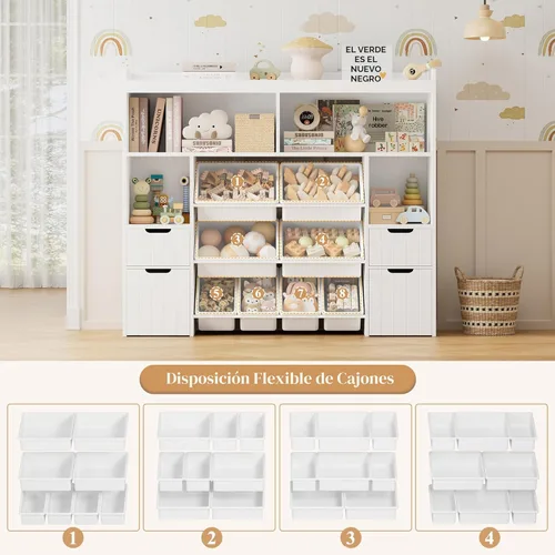 Miniatura 7 de HORSTORS Organizador de almacenamiento de juguetes de 55 pulgadas de ancho con cajones, caja grande de almacenamiento de juguetes para niños