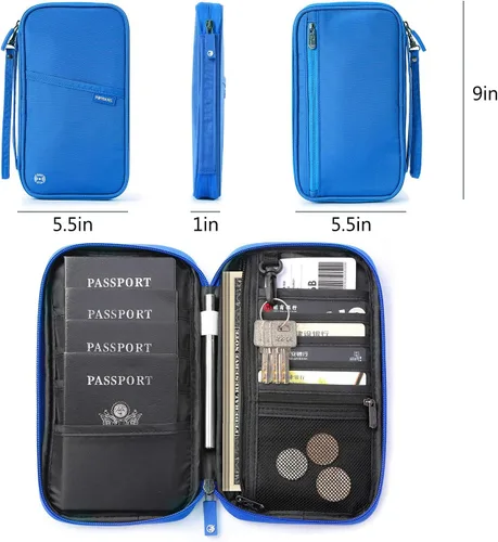 Miniatura 50 de VanFn Cartera RFID para pasaporte de viaje, soporte para pasaporte familiar, organizador de documentos de viaje serie P.Travel (nailon, gris)