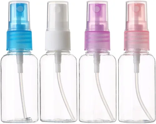 SINIDE Botellas pulverizadoras de 1.0 fl oz/1 oz, paquete de 4 botellas de viaje de plástico de niebla fina vacías transparentes, envases portátiles