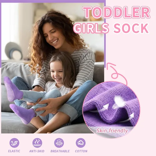 Miniatura 4 de HYCLES Calcetines para niña, 12 pares de calcetines antideslizantes para niñas de 1 a 7 años