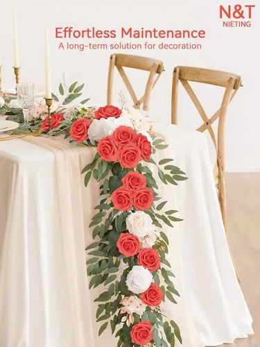Miniatura 8 de N&T NIETING Flores artificiales, 25 rosas falsas de espuma de coral de aspecto real con tallos para ramos de boda, centros de mesa de despedida