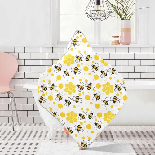 Miniatura 7 de Honey Bees - Toalla de baño para niños y niñas, color amarillo, abejorro, colmena, con capucha, toallas para recién nacidos, de algodón orgánico