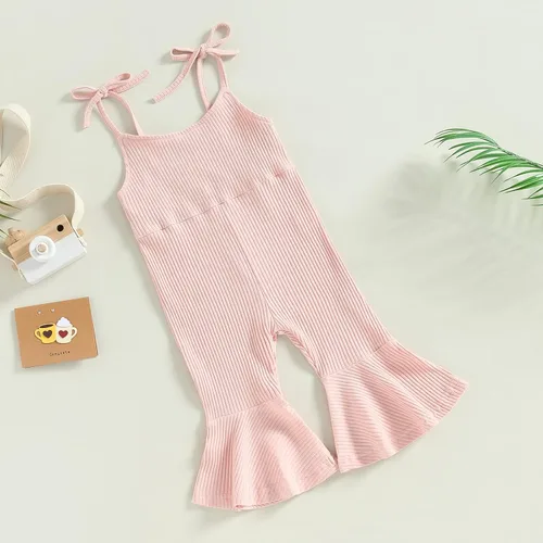 Miniatura 8 de Mubineo Mameluco básico de verano para niña pequeña, de punto liso, sin mangas, con parte inferior acampanada