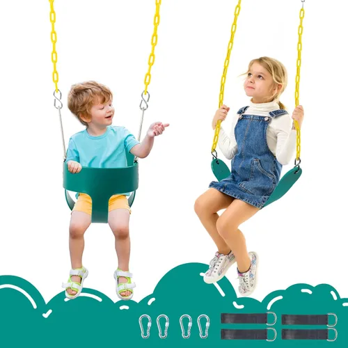 Miniatura 4 de Ktaxon Juego de asiento de columpio para niños pequeños, con respaldo alto y columpios resistentes con cadenas recubiertas, correas para árbol