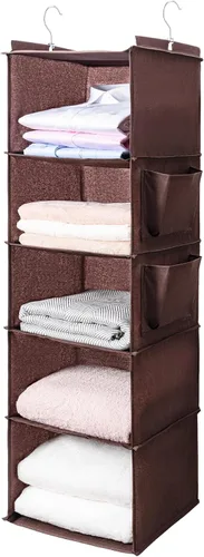 Miniatura 12 de BOOMIBOO Organizador de armario colgante y estantes, 5 estantes colgantes con 2 bolsillos laterales, almacenamiento plegable (negro)