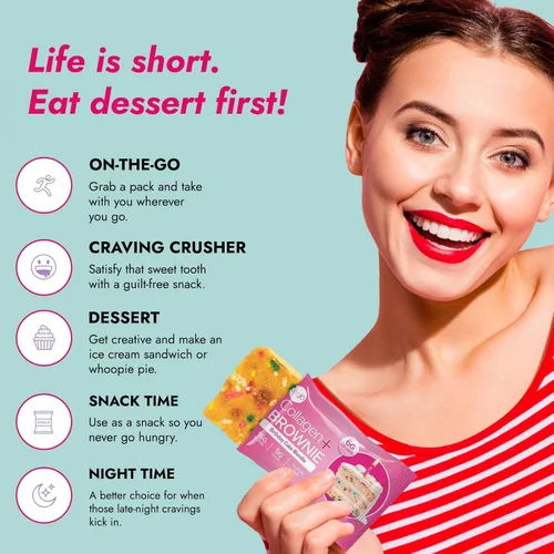 Miniatura 7 de 321glo Brownie de proteína de colágeno, sin gluten, bajo en azúcar, aperitivo keto para mujeres, hombres y niños, 0.66 onzas de proteína, 0.26 onzas