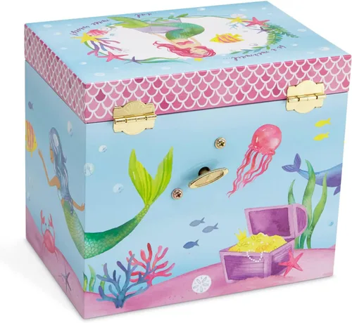 Miniatura 4 de Jewelkeeper Caja de música de sirena y juego de joyas para niñas pequeñas, 3 regalos de sirena para niñas, joyero musical para niñas, cajas