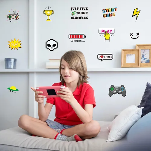 Miniatura 3 de PLIGREAT 100 calcomanías de pared coloridas para jugadores, calcomanías de pared para despegar y pegar, calcomanías de vinilo extraíbles para Gamer