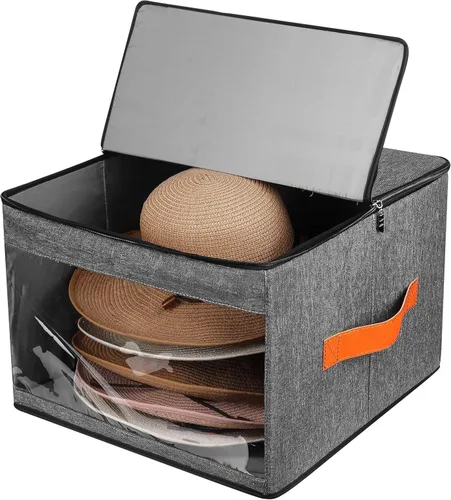Miniatura 8 de kushon Caja de almacenamiento mejorada para sombreros para mujeres y hombres, bolsa organizadora de cajas de sombreros de armario con tapas a prueba