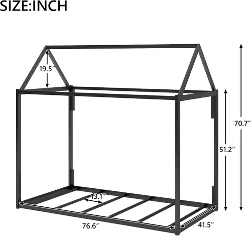 Miniatura 3 de Base de cama de metal de tamaño individual con plataforma en forma de casa de techo, para niños y niñas, soporte de metal resistente, perfecto